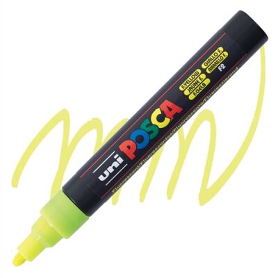 Uni PC-5M Posca Renkli Poster Markörü (1.8-2.5 mm) Floresan Sarı - 1