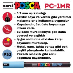 Uni Posca PC-1MR Renkli Poster Markörü (0.7 mm) Buz Mavisi - 5