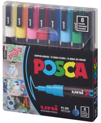 Uni Posca PC-3M Boyama Markörü 0.9-1.3 mm 8'li Set Ana Renkler - 1