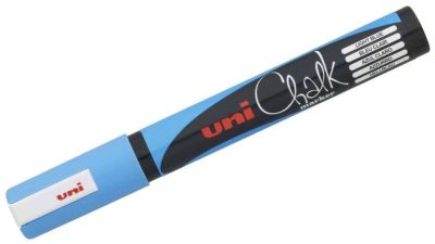 Uni PWE-5M Chalk Su Bazlı Siyah Tahta Markörü (1.8-2.5mm) Açık Mavi - 1