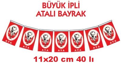 Vatan 11x20cm.Büyük Boy İpli Atalı Bayrak 40’lı - 1