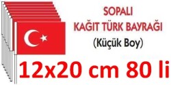 Vatan 12x20cm.Küçük Boy Sopalı Kağıt Bayrak 80 li - Vatan