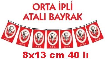 Vatan 8x13cm.Orta Boy İpli Atalı Bayrak 40’lı - 1